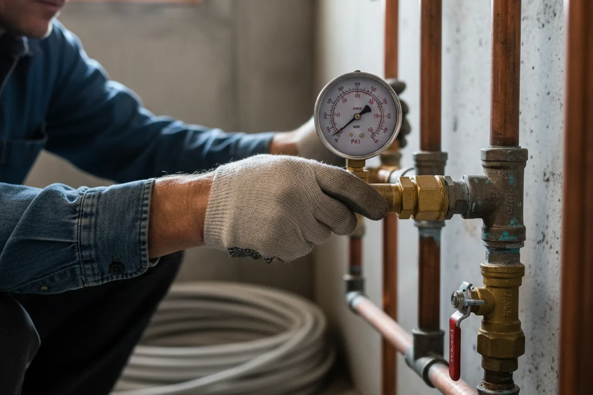 Pressure testing a repaired line during Water Line Repair in Newport